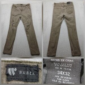 Waimea Skinny Fit Distressed Jeans Mens 34x32 Olive Drab Stretch Denim EUC